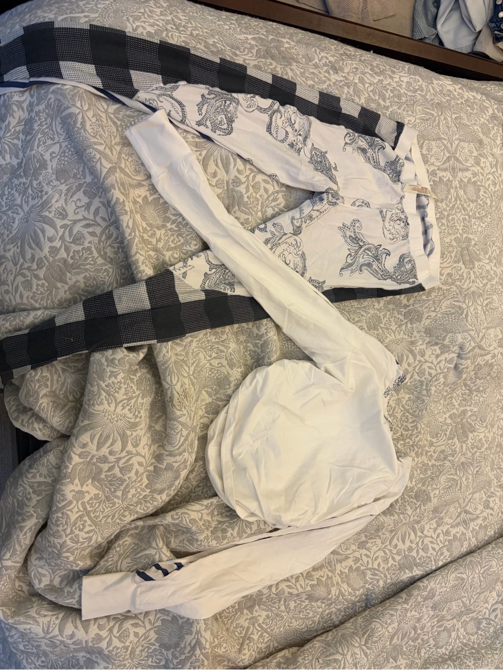 Free People White Long-Sleeve Thermal Undershirt with Navy Print